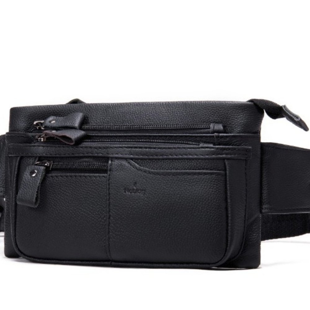 Noblag Black Leather Sling Bag fanny Pack
